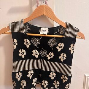 TACH Black and Cream Floral Knit Vest
